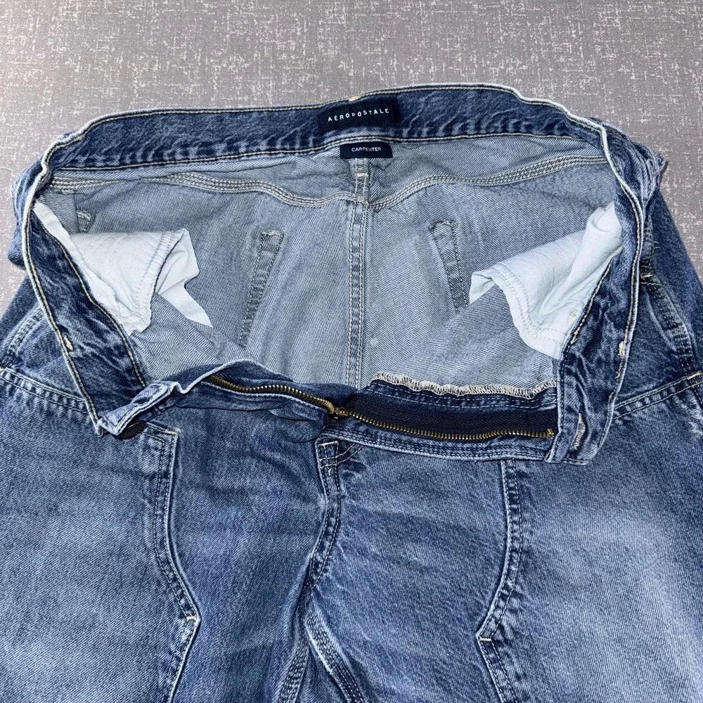 Aeropostale Carpenter Jeans Mens 35x31‎ Blue Denim Straight Leg Cargo Pockets